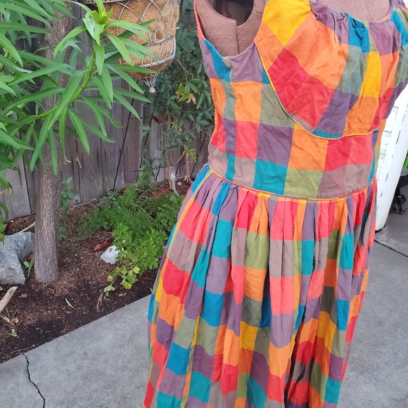 Emily And Fin Vibrant Multicolor Checkered Midi Dress - Picture 4 of 7